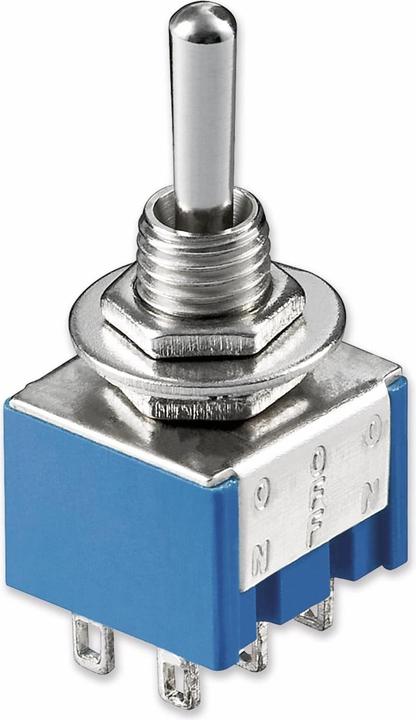 Actual product image Goobay Toggle switch miniature, ON - OFF - ON, 6 pins, blue housing