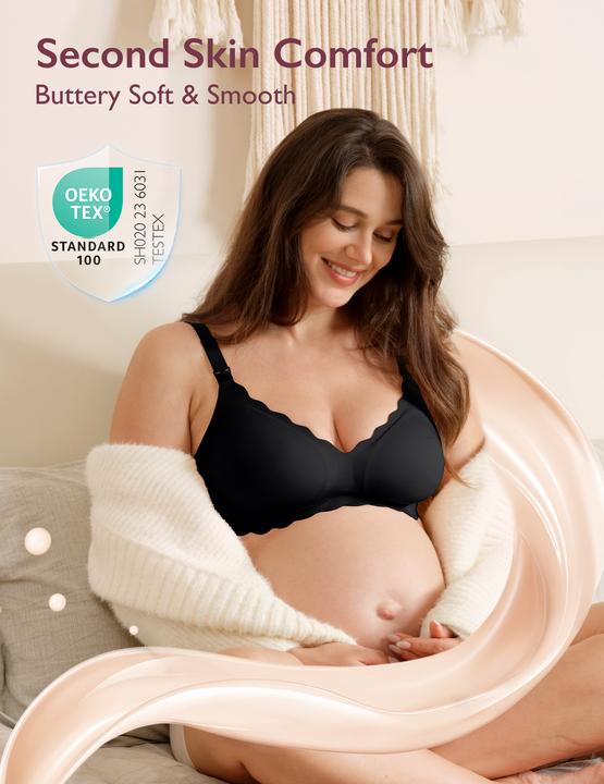 Momcozy YN46 Seamless Support Floral Nursing Bra Black L (L)