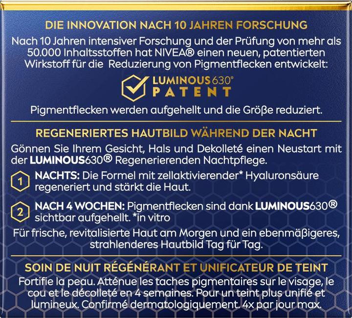 Produktbild NIVEA Cellular Luminous630 Anti-Pigmentflecken Nachtcreme (50 ml, 24h Creme)