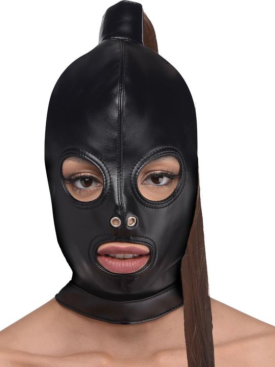 Actual product image Strict Leather Bondage Hood With Ponytail