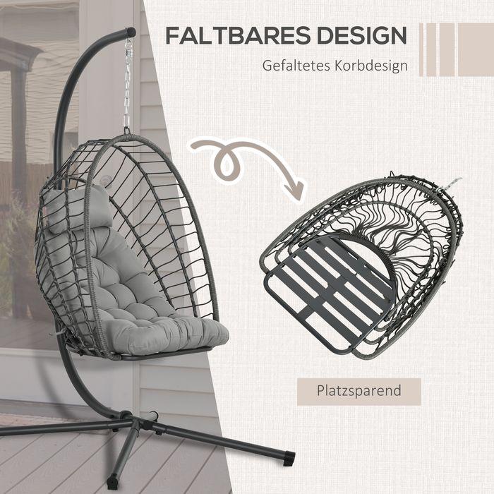 Actual product image Swisshandel24 Rattan Hängesessel 194 cm klappbar, Indoor Outdoor, bis 100 kg hellgrau (100 kg)