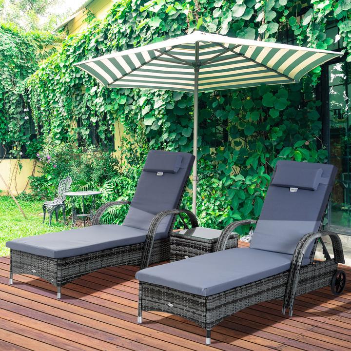 Image du produit Outsunny Chaise longue de jardin en rotin en set de 3 pièces (200 cm)