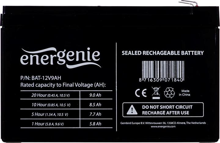 Actual product image Gembird 12V 9 Ah Sealed Lead Acid (VRLA) 9Ah 12V UPS Battery