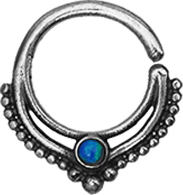 Produktbild Star Piercing Micro Piercing Ring silber Kugelrand mit Opal blau (ohne Messing, 925 Sterlingsilber)