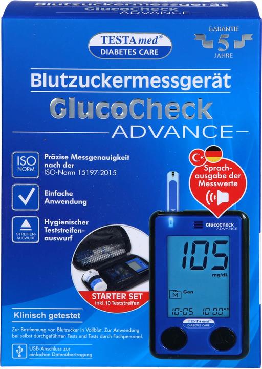 Produktbild TESTAmed GlucoCheck Advance Blutzuckermessgerät, 1 St. Gerät (Blutzuckermessgerät)