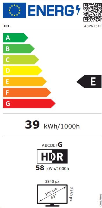 Energie-Label TCL 43P615 (43", LCD, 4K, 2020)