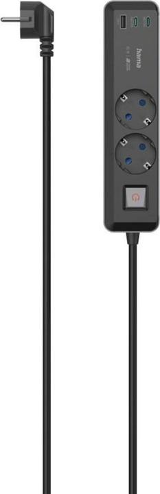 Produktbild Hama Steckdosenleiste, 2-fach, USB-C/A 65W, PD, Schalter, 1,4 m, Schwarz/Grau (2 x, CEE 7/3, 1.40 m)