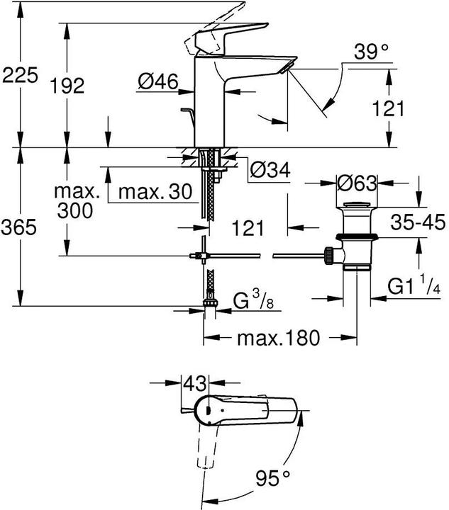 Actual product image Grohe Start QuickFix Lavaboarmatur, Mittelstellung kalt, Zugstange-Ablauf, M-Size, Chrom