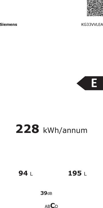 Energie-Label Siemens KG33VVLEA (289 l)
