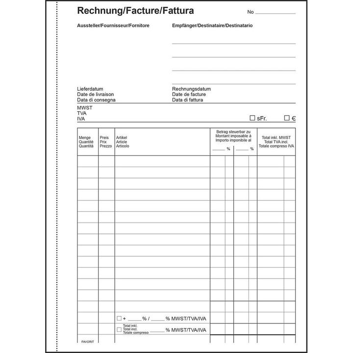 Image du produit Favorit Carnet de factures autocopiantes avec papier autocopiant (100 x)