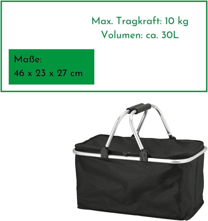 Image du produit Novaliv 2X Einkaufskorb faltbar mit Kühlfunktion 30 Liter SCHWARZ Isolierkorb mit gepolsterten Trage