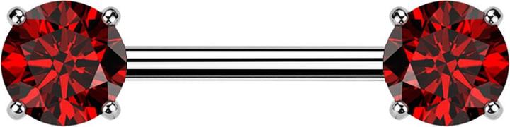 Star Piercing Barbell Threadless silber mit zwei Kristallen rot gefasst (Titan G23, ohne Messing)