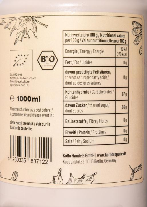 Valori nutrizionali e ingredienti KoRo Sciroppo d'acero biologico (1000 g)