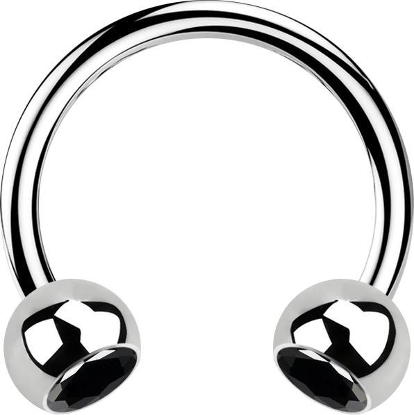 Star Piercing Micro Circular Barbell silber mit zwei Kugeln Kristall schwarz (ohne Messing, Chirurgenstahl 316L)