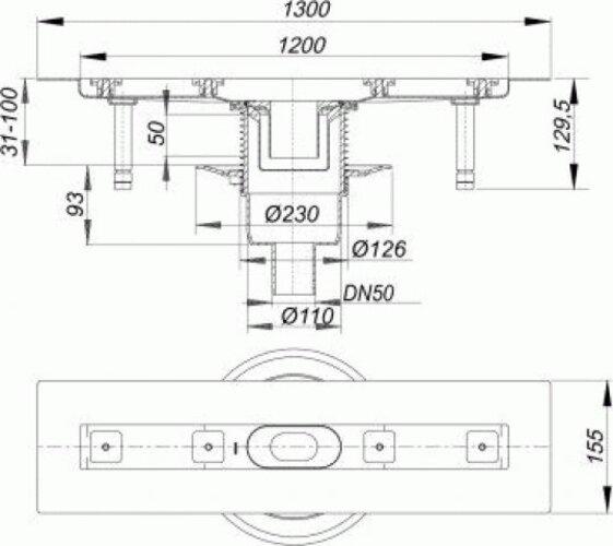 Produktbild Dallmer Duschrinne CeraLine senkrecht F 521675, 1200mm, DN 50 Bauhöhe 110mm (1450 mm)