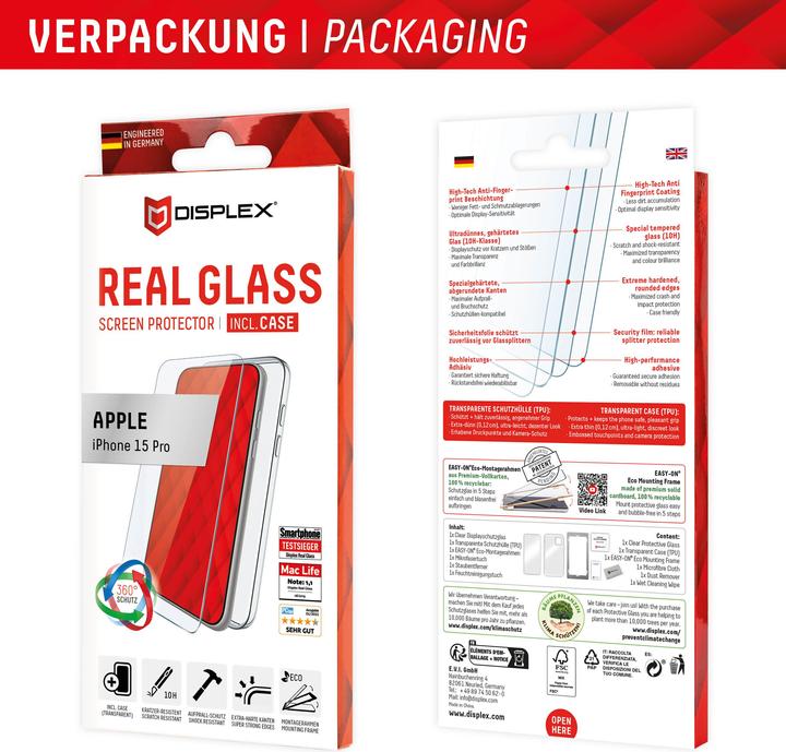 Image du produit Displex Real Glass, 2D Panzerglas + Handyhülle (1 pièce(s), Apple iPhone 15 Pro)