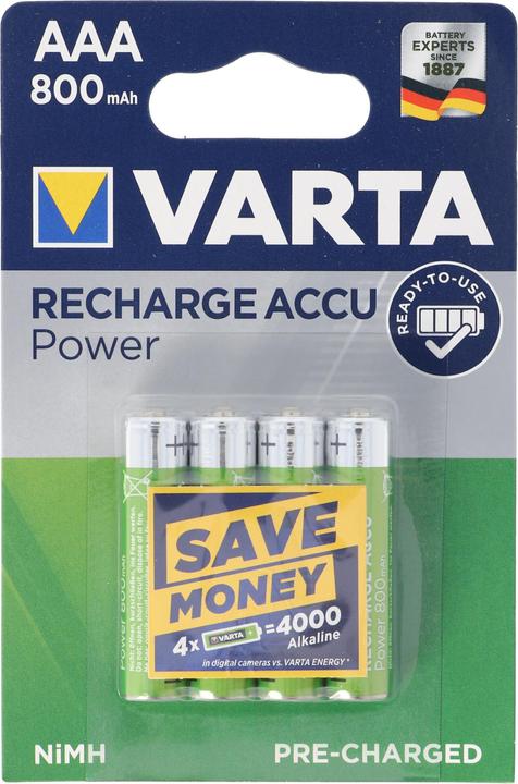 Actual product image Varta Ready2use Battery Micro/AAA 56703 800mAh Pack of 4 4008496550616 (4 pcs., AAA, 800 mAh)