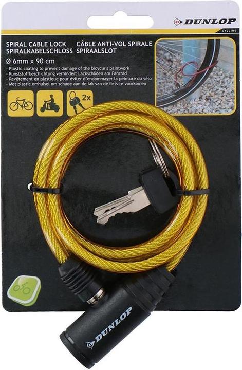Actual product image Dunlop - Spiral-Fahrradschloss mit Schlüssel 90 cm (Gelb)