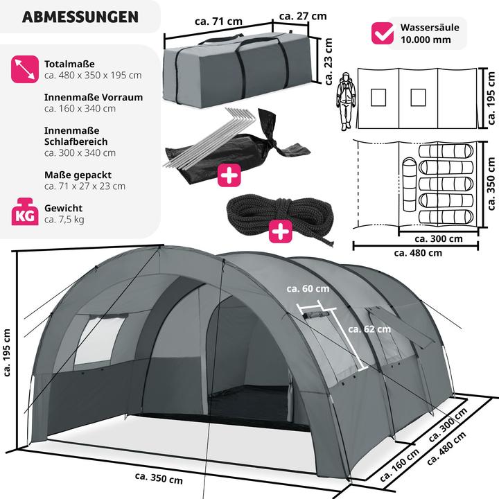 Image du produit tectake Roskilde (Tente tunnel, 7.50 kg, 6 personnes)