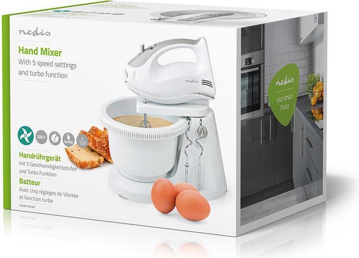 Produktbild Nedis Handmixer 200 W 5 Geschindigkeitsstufen Turbofunktion Turning Bowl / 2 Knethaken / 2 Schlägel (200 W)
