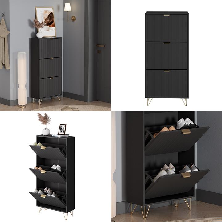 Immagine prodotto Vichy Schuhschrank Helge, Schwarz, 60 x 128.5 cm 3 Fächer