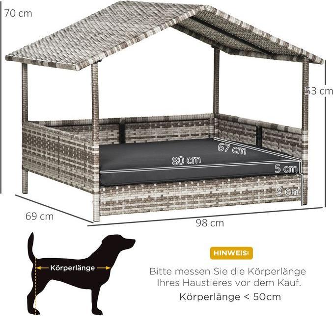 Produktbild Swisshandel24 Rattan Hundehaus mit Kissen, Hundebett im Hausform, Outdoor Hundehütte für kleine, mittlere Hunde, S (Hundehütte)
