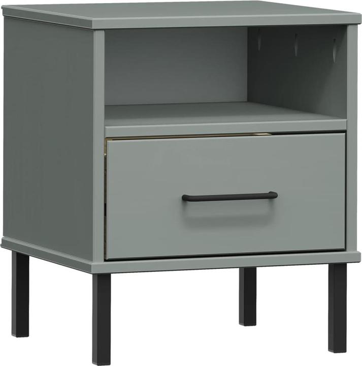 Actual product image VidaXL Nachttisch OSLO mit Metallbeinen Grau Massivholz