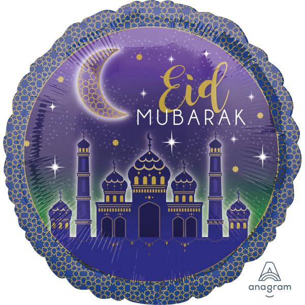 Anagram Standard 'Eid Mubarak' foil balloon, round (5 x)