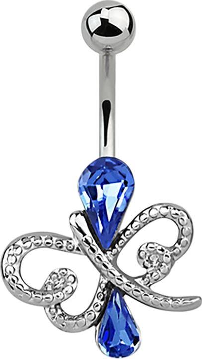 Star Piercing Banane silber Schmetterling mit Kristalltropfen hellblau (Chirurgenstahl 316L)