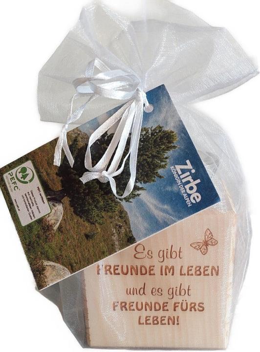 Produktbild ZNatur Zirben Holz Teelichthalter Würfel & Glas Dekogeschenk mit Gravur Es gibt Freunde im Leben No. (1 x)
