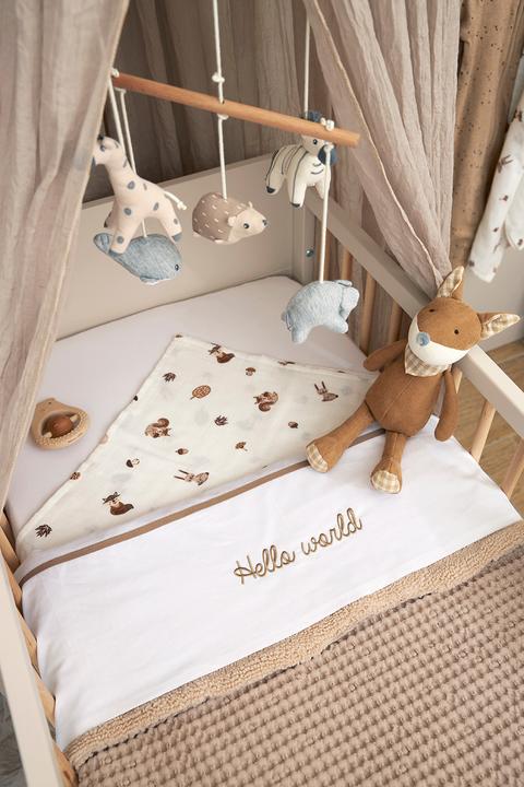 Actual product image Meyco Baby Hello World Bed Sheet Small - taupe (75 x 100 cm)