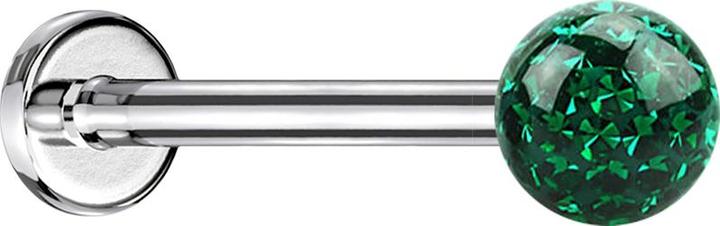 Image du produit Star Piercing Micro Labret argenté avec boule de cristal verte et couche de protection en époxy (sans laiton, Acier chirurgical 316L)