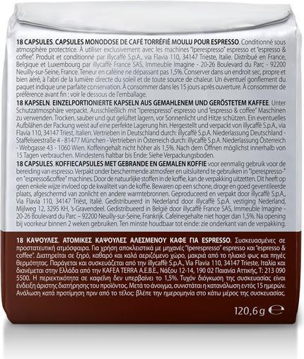 Valeurs nutritives et ingrédients Illy 9995 Arabica sel Guatemala (18 x Port.)