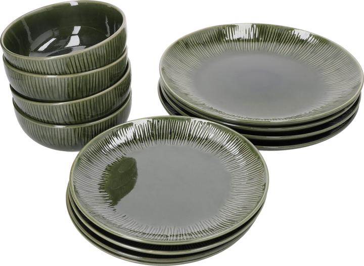 Actual product image Mikasa Jardin 12-Piece Stoneware Dinner Set, Green (12 Piece)