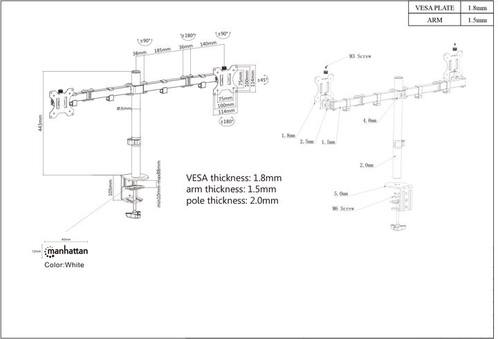 Image du produit Manhattan Bras de moniteur de table pour deux écrans 33 813 (Tables, 32")