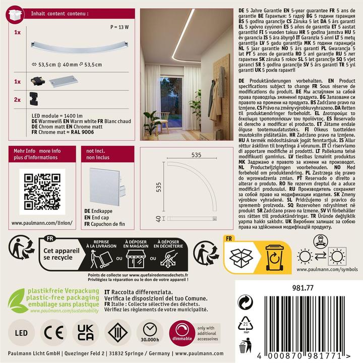 Produktbild Paulmann Lichtkanalsystem Linion Lichtkanal Ecke (1400 lm)