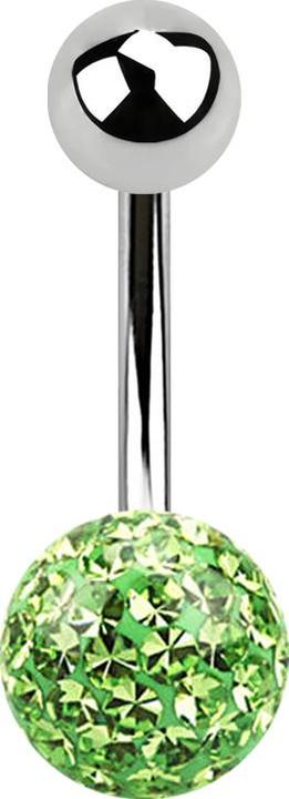 Produktbild Star Piercing Banane silber mit Kugel und Kristall Kugel hellgrün Epoxy Schutzschicht (Chirurgenstahl 316L, ohne Messing)
