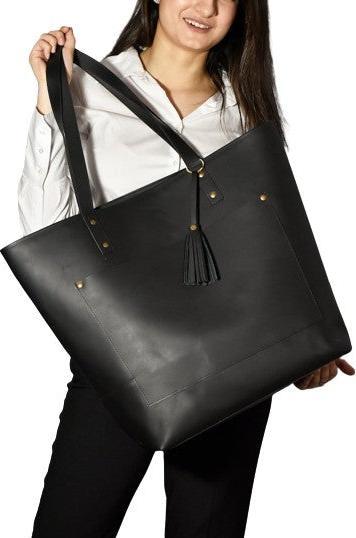 Produktbild Only-Bags.Store Tragetasche aus Leder, schwarze Ledertasche mit Reissverschluss, Arbeitstasche, Ledergeldbörse