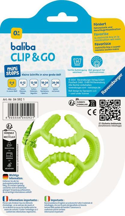 Actual product image Ravensburger 4592 baliba Clip & Go - Flexible ball with attachment for gripping and biting fun