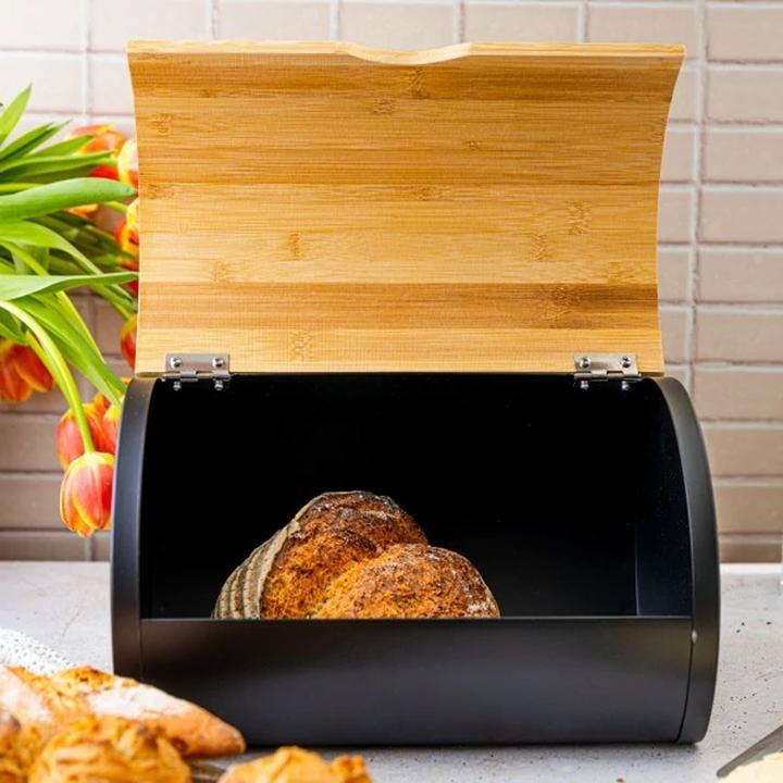 Produktbild Klausberg Brotkasten matt-schwarz mit Deckel aus Bambus