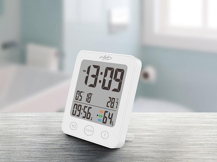 Produktbild Infactory Digitale Badezimmer-Uhr mit Thermometer/Hygrometer & LCD-Display, IP54