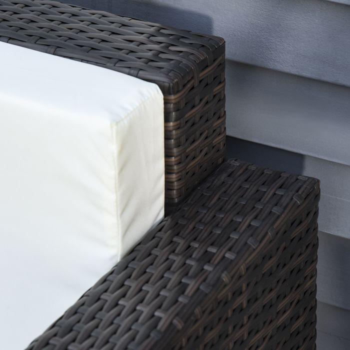 Actual product image Swisshandel24 Poly rattan sofa with cushions 3-seater garden lounge sofa metal polyester brown+white 185 x 70 x