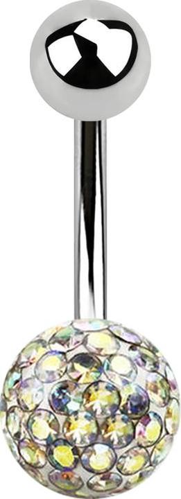 Image du produit Star Piercing Banane argentée avec boule et boule de cristal multicolore époxy de protection (Acier chirurgical 316L)