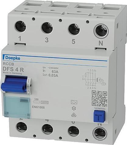 Actual product image Doepke Ground fault circuit interrupter DFS4 063-4/0.03-A R Protective earth conductor right