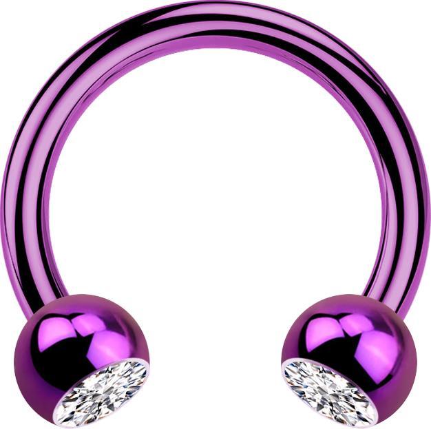 Star Piercing Circular Barbell violett mit zwei Kugeln Kristall silber (ohne Messing, Titan G23)