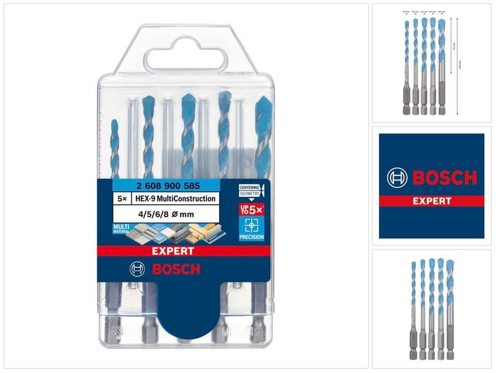 Immagine prodotto Bosch Professional Zubehör Set di punte EXPERT HEX-9 MultiConstruction, 4/5/6/8 mm, 5 pezzi. (4, 5, 6, 8 mm)