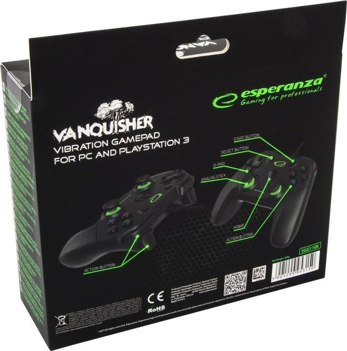 Image du produit Esperanza EGG110K Contrôleur de jeu Gamepad PC Playstation 3 Analogique / Digital USB 2.0 Noir (PC, PS3)