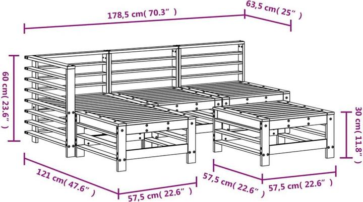 Produktbild VidaXL 5-tlg. Garten-Lounge-Set Weiss Massivholz Kiefer,Farbe