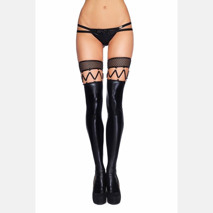 Actual product image 7 Heaven Wetlook, Fishnet and Strappy Stockings (L, XL)