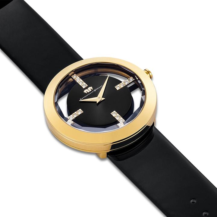 Immagine prodotto Orologio al quarzo da donna Lucrezia in vera pelle nera - 4336 (Orologio da polso analogico, 42 mm)